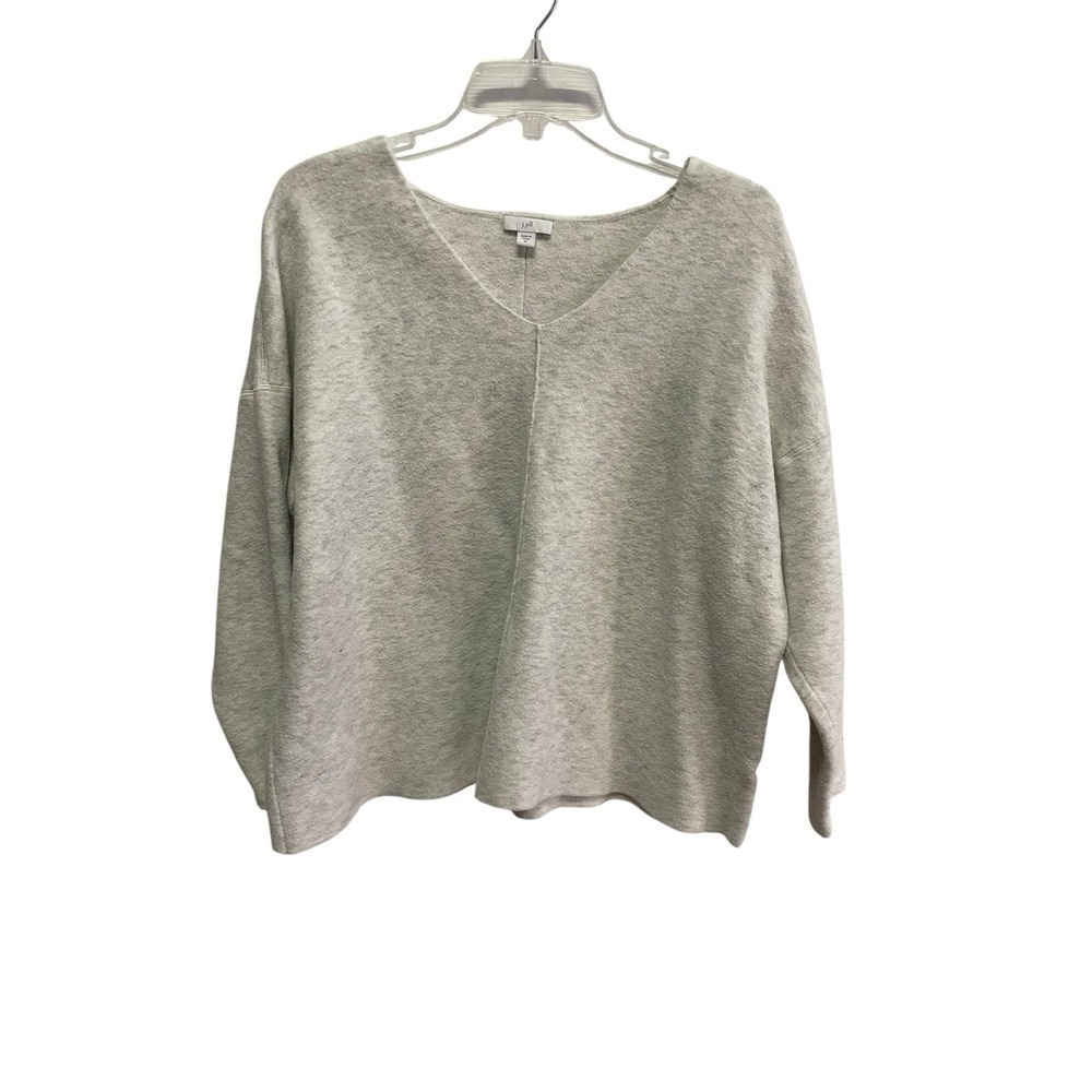 J Jill Women's XL Sweater Top Gray V-Neck Drop‎ Shoulder Relaxed Boxy Fit Soft